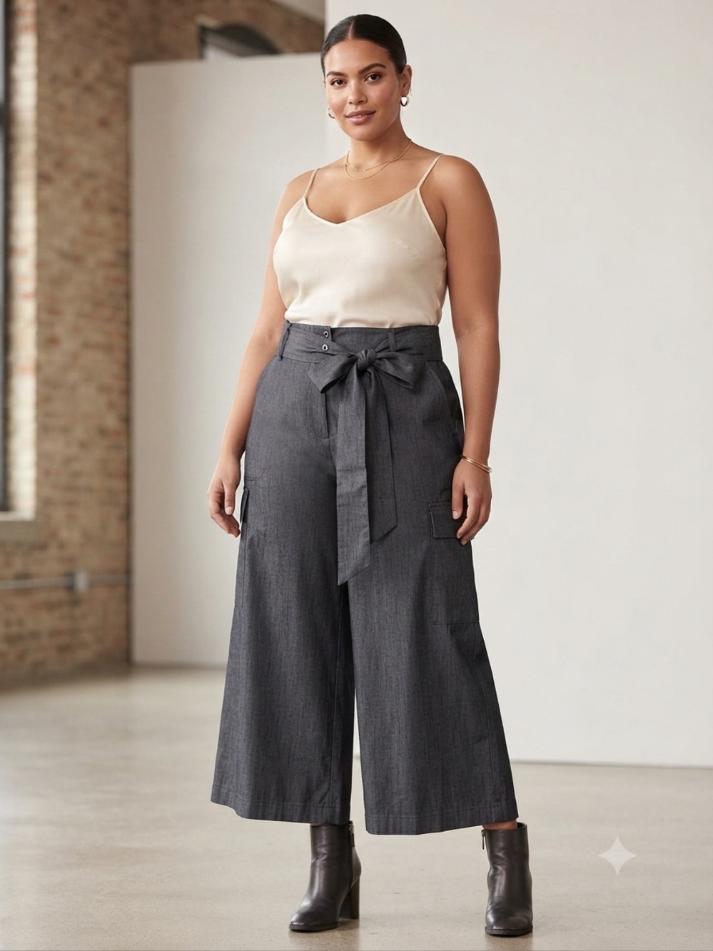 New York & Company $90 Belted Wide Leg Cargo Pants Dark Grey - Size 18W